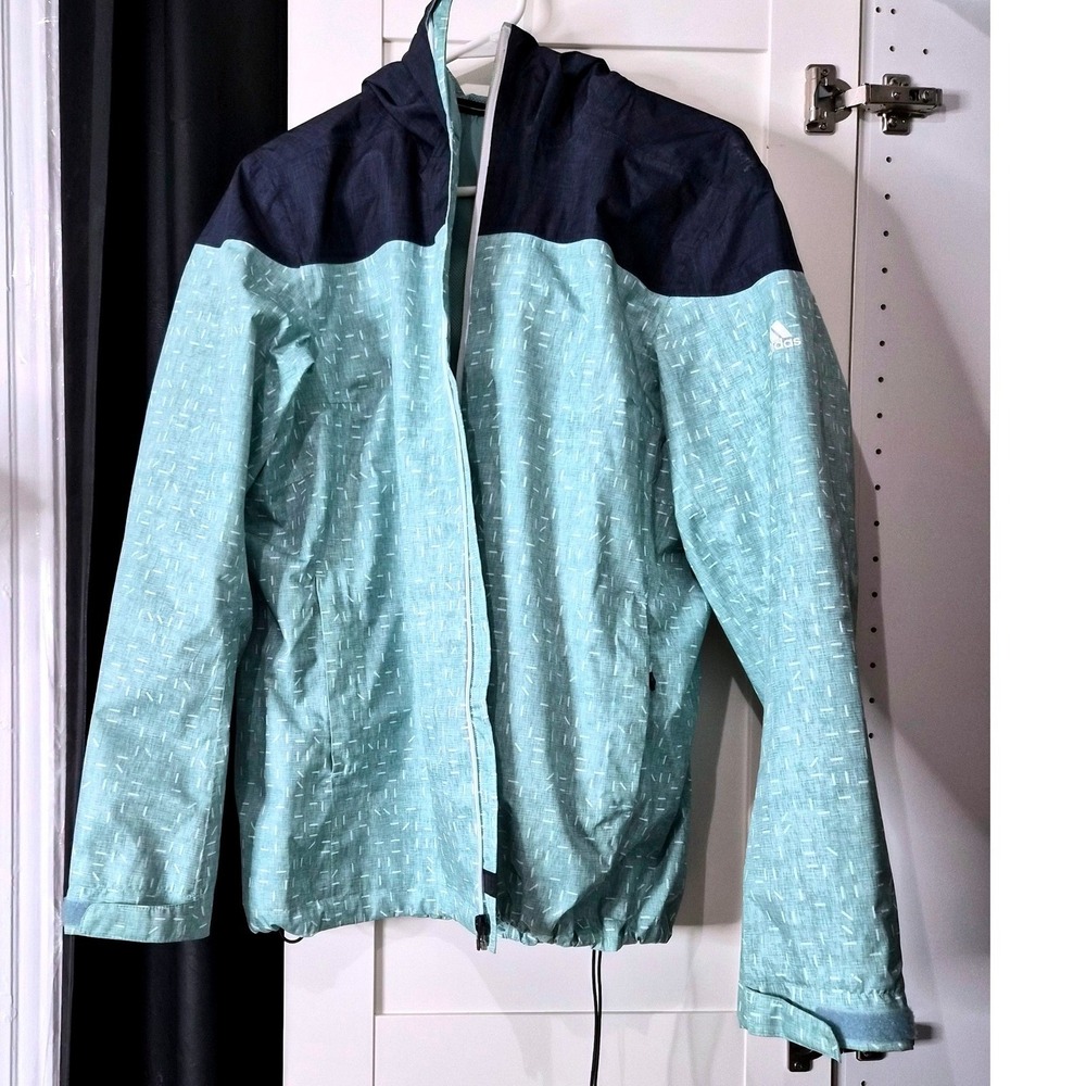 Adidas Lightweight Hooded Jacket Water Resistant Teal White Print XL